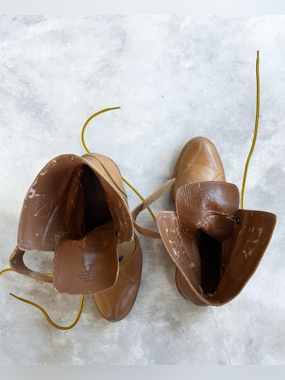 Nine West Tan Leather Lace-Up Heeled Ankle Boots with Yellow Laces - Picture 6 of 7